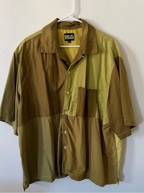 Olive & Brown Patchwork Short-Sleeve Shirt